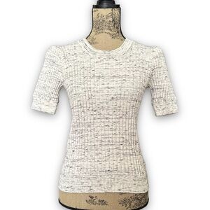 Joie Ribbed Short Puffy Sleeve Marled Knit Sweater Size M